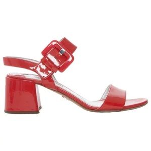 Prada cherry red patent leather heeled sandal
